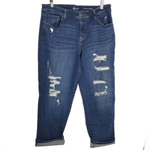 Style & Co Mom Jeans Womens 12 Curvy Boyfriend Distressed Destroyed Stretch High